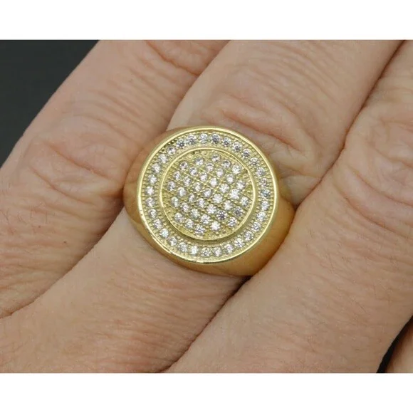 Real Solid 10K Yellow Gold Mens Hip Hop Round Micro Pave CZ Ring ALL Sizes